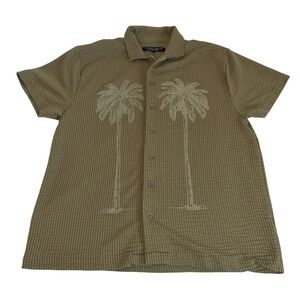 Rustic Souls Mens Size Large Button Shirt Green Short Sleeve Palm Trees Hawaii‎